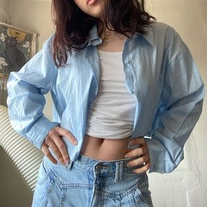 DIVIDE by H& M cropped light blue button up